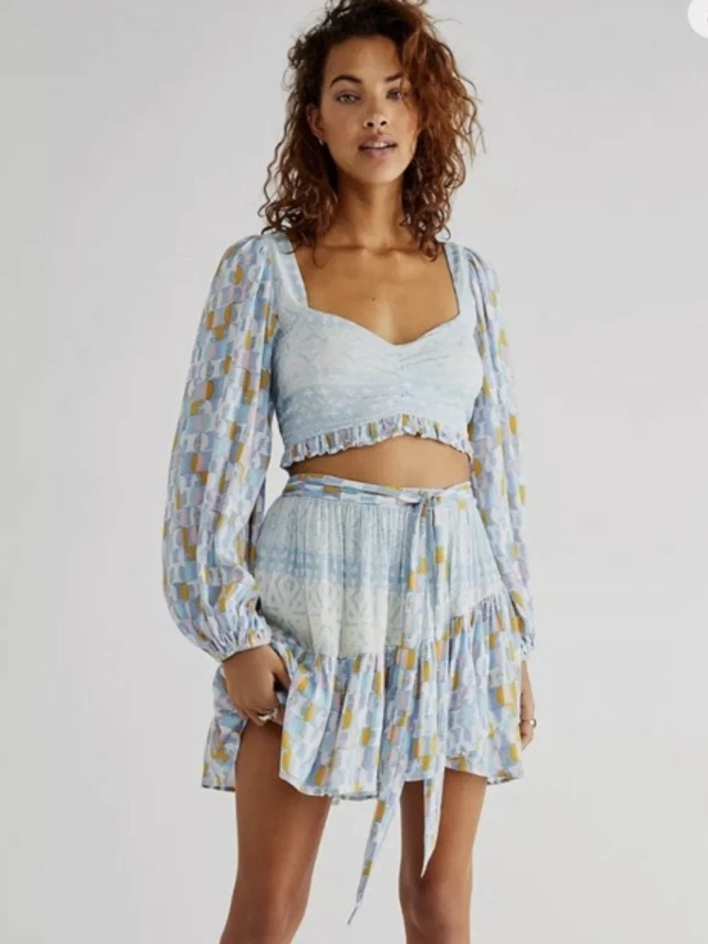 Free People Viscose Naomi Printed Puff Sleeve top Size Small
